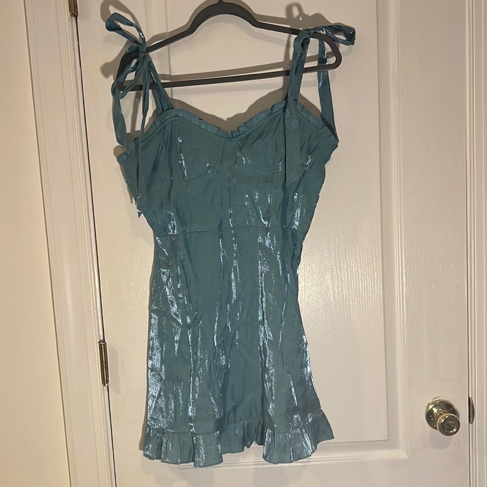 Shiny blue dress